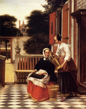 Woman And Maid With A Pail In A Courtyard genre Pieter de Hooch Ölgemälde